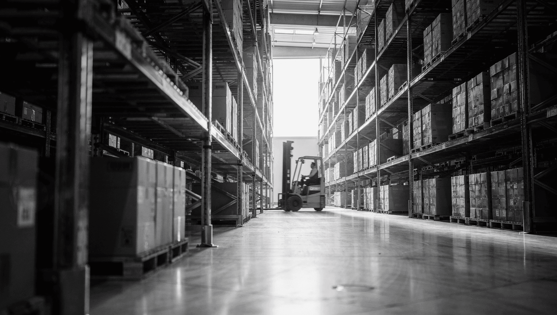 Interior de almacén logístico con estantería industrial — EDRO Solutions operaciones